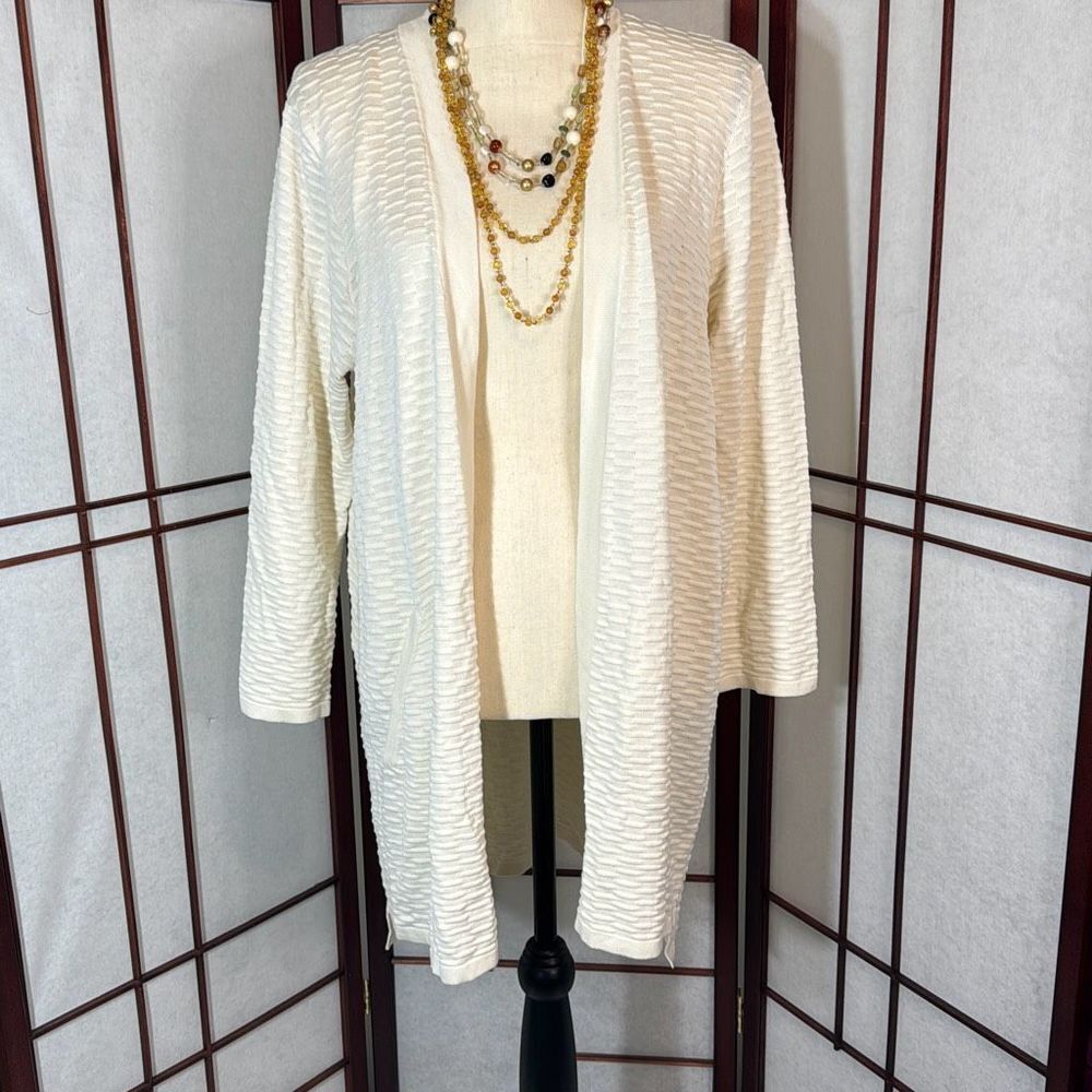 Eileen Fisher ivory silk and organic cotton simple cardigan large
